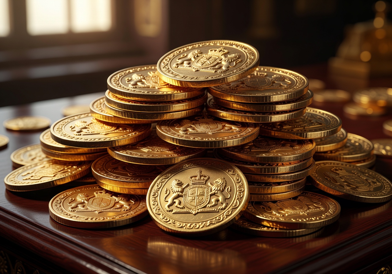 Golden imperial coins stacked