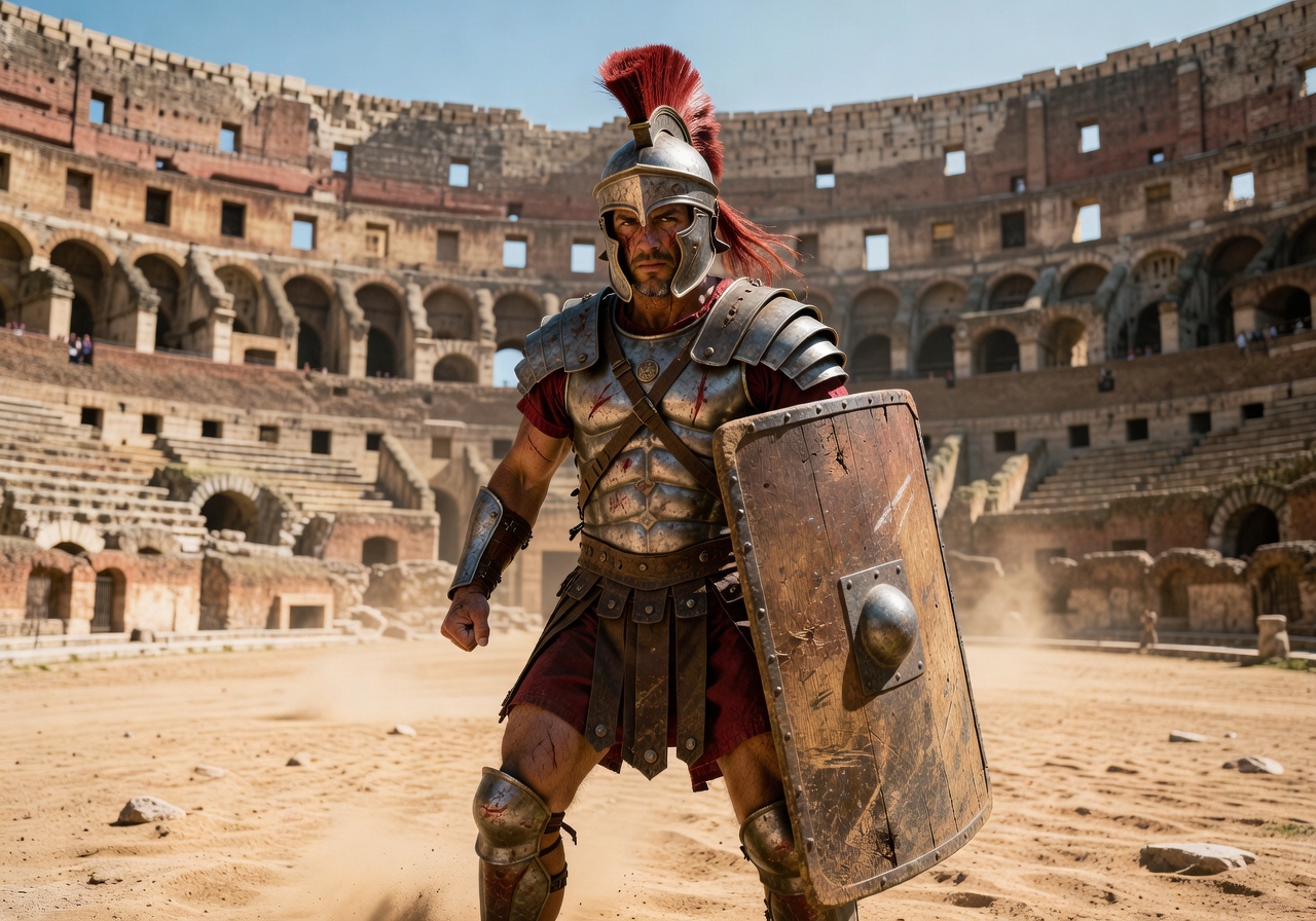 Roman gladiator armor and shield